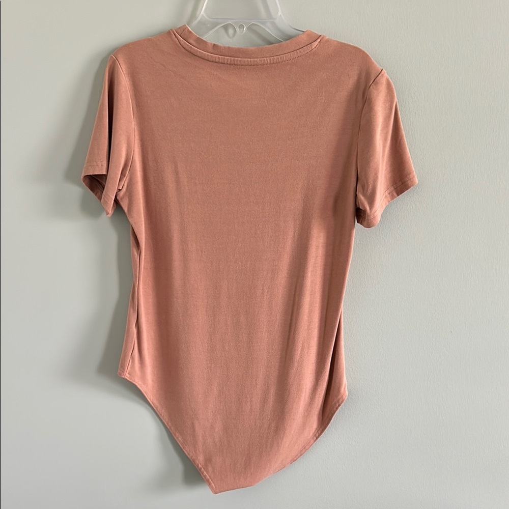 Tan Fitted Bodysuit Top with Snap Closure - Picture 3 of 3